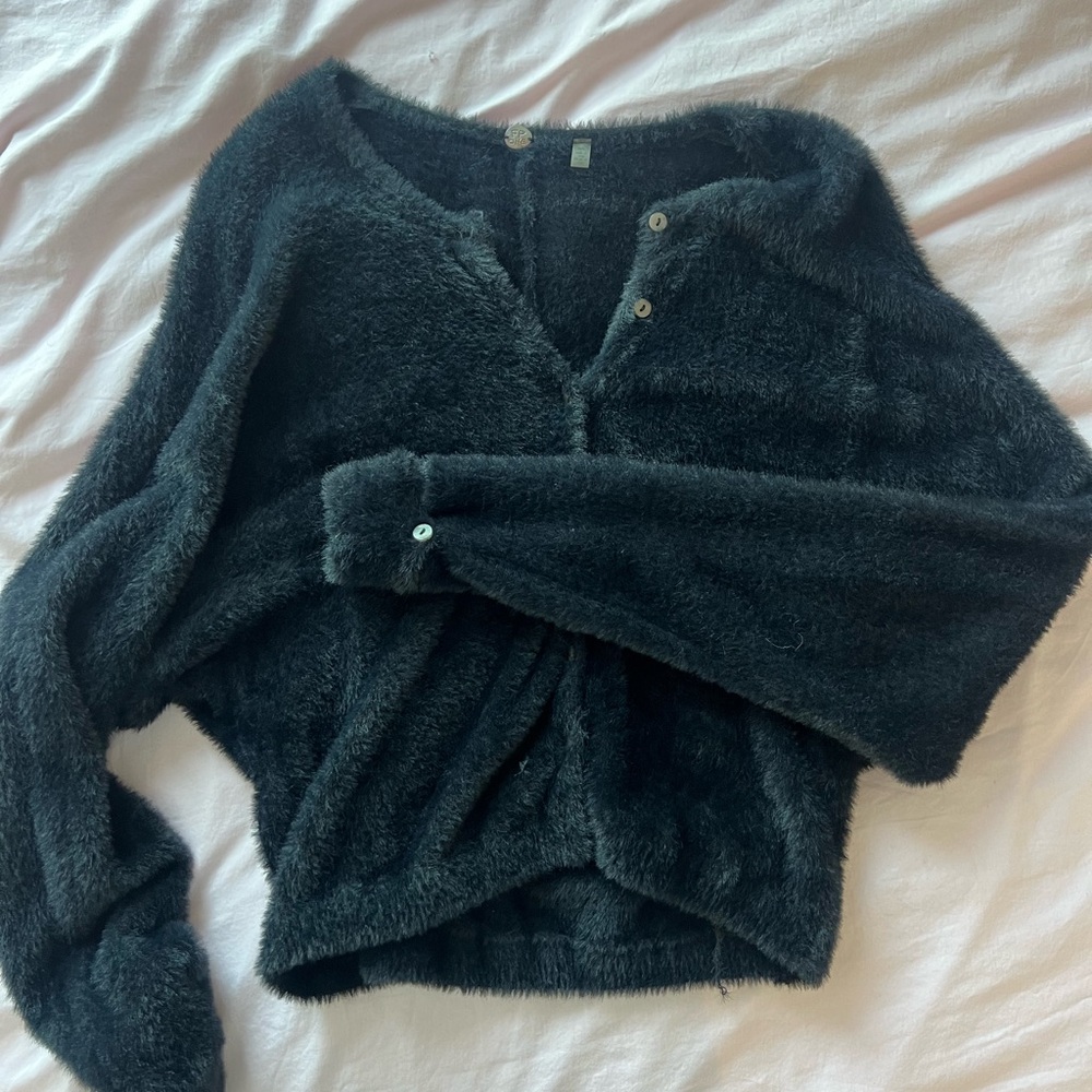 Free People black fuzzy eyelash cardigan
